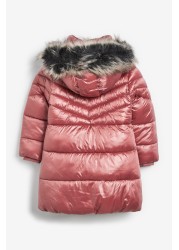 Shower Resistant Faux Fur Trim Long Padded Coat (3-16yrs)