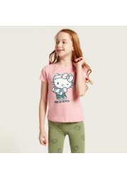 Sanrio Hello Kitty Print Crew Neck T-shirt with Short Sleeves