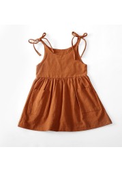 Girls Summer Sleeveless Dress Cotton Solid Kids Dress Girls Dresses Beach Dress Slip Dress Fashion Girls Clothes