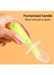 Children Training Spoon With Suction Cup Baby Cutlery Infant Feeding Liquid Silicone Non-slip Baby Spoon Utensils