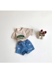 Letter T-shirt Baby Kids Boys Girls Children Cotton Casual Short Sleeve Tops Toddler Summer Fashion Soft Print Clothes