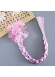 Princess Wig Ropes Cute Girls Princess Twist Hair Pieces Elastic Hair Bands Ponytail Headwear Elsa Unicorn Baby Hair Accessories