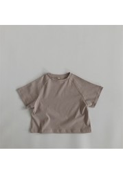 Summer Kids T-shirt Fashion Solid Girls Tees Short Sleeve Cotton Boys Tops Korean Casual Children's Clothing For 1-8Y