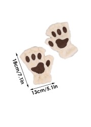 Cute Cat Paw Plush Fingerless Gloves Winter Warm Faux Fur Gloves Half Finger Gloves Lovely Bear Paw Gloves For Women Girls