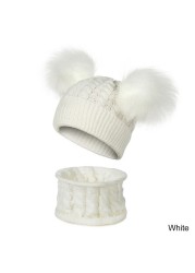 New Newborn Baby Kids Girls Boys Hat Scarf Winter Warm Knit Hat Furry Balls Pompom Solid Warm Cute Lovely Beanie Hat Gift Set