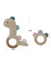 1pc or 2pcs/set BPA Free Crochet Dinosaur Baby Teether Rattle Safe Beech Wooden Teether Ring Newborn Mobile Sport Educational Toy