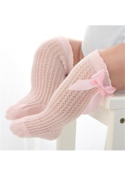 Cute Bowknot Infant Baby Tights Cotton Bows Girls Pantyhose Spring Summer Mesh Kids Infant Baby Knee High Socks Sokken 0-2Y