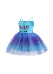 2022 Unicorn Girl Summer Dress Toddler Sleeveless Mesh Tutu Cartoon Clothes Birthday Party Beach Outfit With Wings Headband