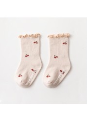 0-5 Years Toddlers Girls Socks Frilly Soft Cotton Baby Ankle Sock Flower Pattern Children Socks Anti-Slip Infant Floor Sock