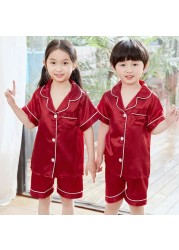 Summer Girl's Satin Pajamas Silk Pajama Shorts Pajama Sets Kids New Design Homefit Fabric Girl Sleepwear Clothing Sets for Teenagers