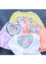 Long Sleeve Children Kids Girls T-shirt Unicorn Sequin Cotton Tops Tees Tops Fashion Girls Clothes