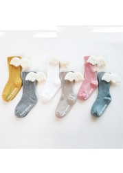 Baby Girls Socks Cute Angel Wings Knee High Socks Princess White Non-slip Socks For 0-3 Years Newborn Baby Socks