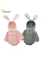 Ma & baby 0-24M Infant Newborn Baby Girls Boys Romper Soft Long Sleeve Jumpsuit Rabbit Ear Hat Outfits Easter Bunny Clothes