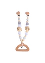 Baby Wooden Teether Nursing Molar Soother Teething Charm Stroller Clip Hanging Toy Pacifier Chain Pram Mobile Rattle