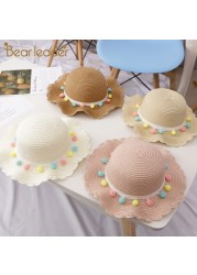 Bear Learner Kids Girls Hats 2022 New Fashion Summer Lace Flowers Caps Breathable Elegant Straw Hat Sunhat Lovely Baby Bonnet