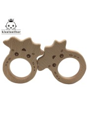 10pcs Safe Kara Teething Baby Cute Teether Antlers Design Wooden Ring Animal Shape Handmade Toy Wooden Teether - Giraffe Teether