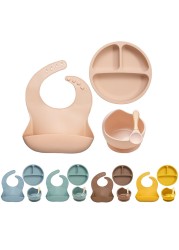 Baby Feeding Bowl Set Silicone Bibs Non-Slip Baby Silicone Tableware BPA Free Silicone Chewable Food Grade Newborn Accessories