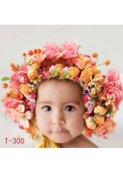 Newborn Photography Props Baby Handmade Flowers Colorful Bonnet Hat Infant Studio Shooting Photo Props Posing Accessories