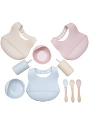 Baby Feeding Bowls Set Non Slip Silicone Bibs BPA Free Chewable Baby Tableware Food Grade Newborn Accessories