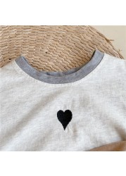 Summer Kids Love Embroidery Half Sleeve T-shirt Girl Casual Cotton Base Tops