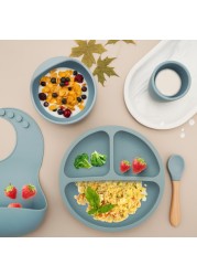 2021 new design silicone baby products tableware feeding waterproof bibs newborn flatware bowl spoon baby accessories