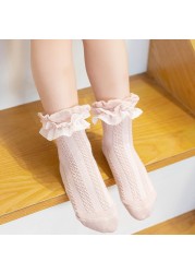 Spring Baby Girls Soft Cotton Ruffle Lace Ankle Princess Dress Socks for 0-12Y Toddler Infant Baby Solid Color White Flower Socks