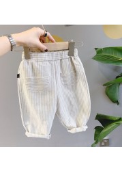 Children's Striped Cotton Pocket Pants Pure Color Casual Sarl Pants Spring-Autumn 2020