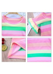 Girls Striped T-Shirt 2021 New Korean Baby Fashion Rainbow Shirts With Ruffle Sleeves Children All-match Tees 12M-8T JYF