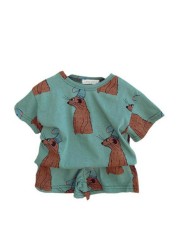 2021 New Summer Baby Boy Clothes Short Sleeve Fashion Dinosaur Set Print Baby Pajamas Suit Baby Girl T-shirt Shorts Set