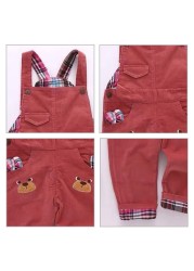 Infant Jeans Little Kids Cartoon Cute Suspenders Tolfield Causal Trousers Spring Autumn Baby Boys Girls Warm Pants 18M-4Y JYF