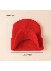 T5EC Autumn Winter Solid Color Baby Knitted Hat Ear Protection Windproof Baseball Warm Soft Casual Sunhat Crimping Hat for