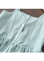 Menoea 2-Pieces Fashion Children's Clothing Sets New Summer Baby Girls Plaid Suspenders Vest Shorts Suits Kids Outfits