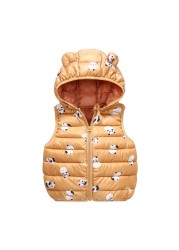 Baby Boy Winter Down Vest Cute Ear Hooded Puffer Vest Cartoon Lightweight Waistcoat Vest For Baby Girls Boys 6M-6Y