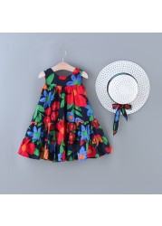 High Quality Kids Dresses For Girls Sleeveless Beach Dress With Hat Princess Party Dress Baby Girls Summer Clothes