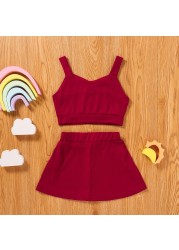 Children Baby Girls Summer Clothing Outfits Baby Sling Crop Top Skirt Solid Cool New Baby Clothes 1-6Y Kids Csotume JYF