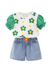 Girls suit 2022 new summer Korean style children's summer clothes baby girls small flower short-sleeved clothes two-piece suit