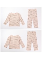 Autumn Winter New Baby Boys Girls Cute Polka Dot Pajamas Set Baby Kids Sweet Long Sleeve Ribbed Cotton 2pcs Clothes Suit