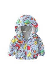 Spring Autumn Kids Clothes Boys Jackets Children Hooded Zipper Windbreaker Toddler Boys Car Dinosaur Waterproof Hoodies for Boys