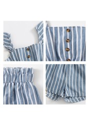 Baby Girl Clothes Set Summer Baby Cotton Striped Print Short Sleeve Suspenders T-shirt + Ruffle Short Pants 2pcs Kids Outfit