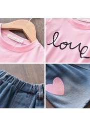 Menoea Kids Clothes Suits 2022 New Summer Fashion Children Lettern Printed T-shirt + Denim Shorts Sets Baby Girls Casual Clothes