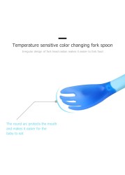 Children spoon and fork baby safety temperature sensor children feeding dishes kitchen spoons for kids