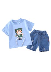 Summer Baby Boys Girls Cotton Clothes Cartoon Crop Tops 2pcs/set O-Neck Baby Clothes Set Toddler Tracksuit