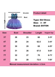 DXTON New Girls Dresses Summer Bow Tutu Princess Dress for Kids V-neck Wedding Party Girls Costumes Elegant Girls Dress 3-8y