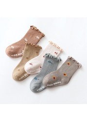 Floral Embroidery Mushroom Edge Socks Baby Socks Cotton Knit Kids Knee High Socks for Toddler Girls Children Tube Socks