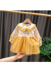 Cute Soft Cotton Baby Girls Clothes Doll Collar Polka Dot Embroidery Mesh Stitching Kids Picnic Birthday Special Offer