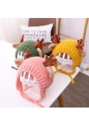 Cute Deer Elk Antlers Baby Hat Winter Warm Plush Knitted Ear Warmer Children Hat Bonnet Boys Girls Beanie Hat Christmas Hats