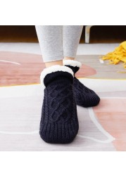 1 Pair Thick Warm Sleep Socks Slippers Women Girls Autumn Winter Velvet Home Floor Socks Non-slip Mid-tube Kawaii Cute Socks