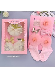 Baby Girl Lace Flower Headband Socks Set Cotton Baby Socks Newborn Socks Anti Slip Floor Socks Elastic Baby Hair Band