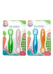 2pcs Lovely Baby Learning Spoon Set Baby Toddler Anti-slip Feeding Training Utensils Tableware Silicone Teether