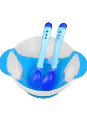 Newborn Baby Dinner Bowl Set Training Bowl Spoon Cutlery Set Dinner Bowl Learn Dishes with Suction Cup Dinnerware